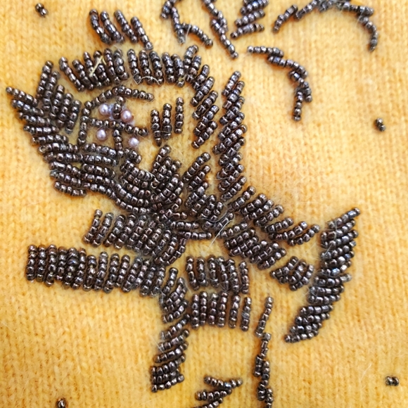 Alain Manoukian Yellow Cardigan with Bronze Beaded Embellishment Size S/M - Picture 4 of 8